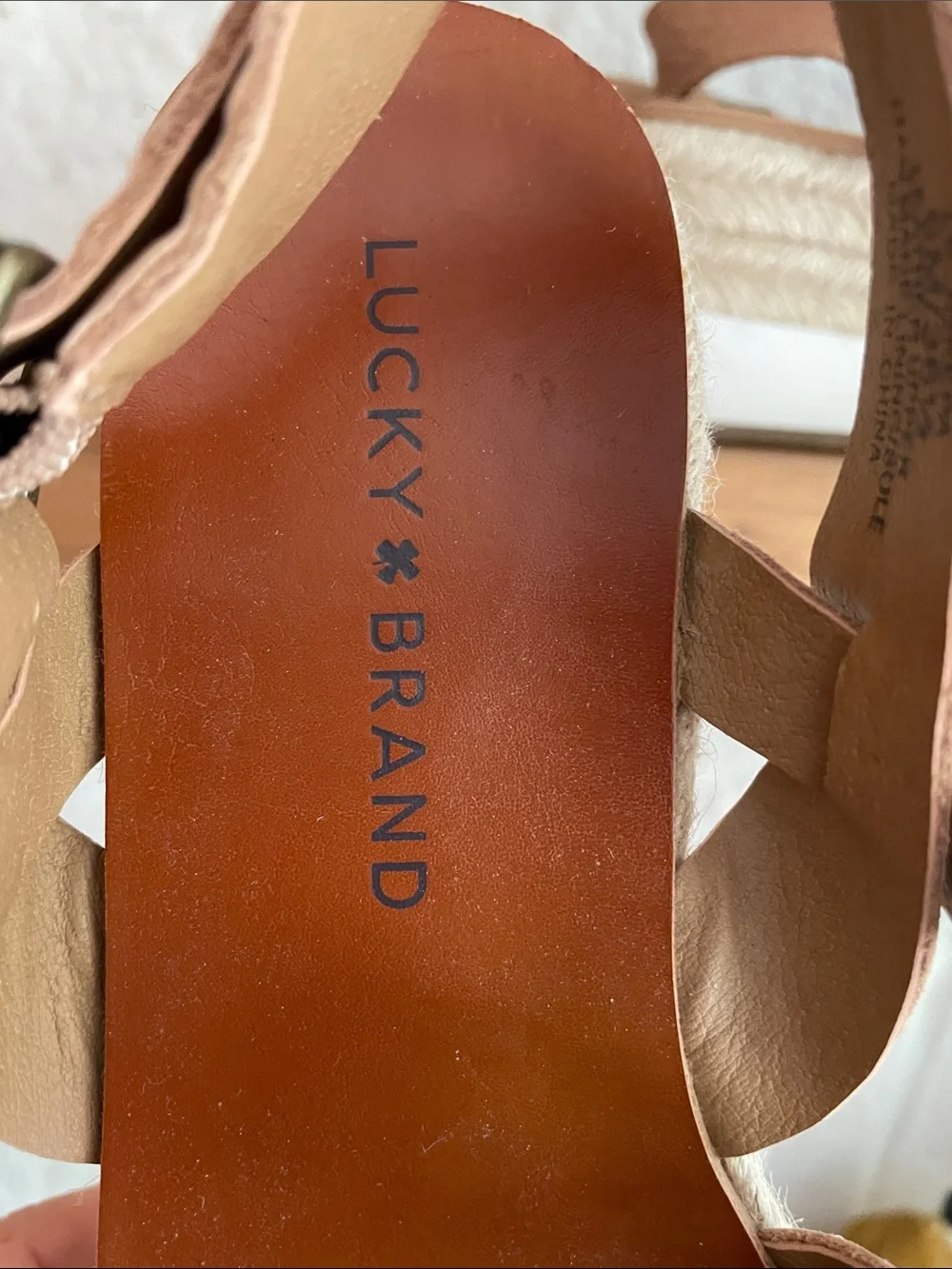 Lucky Brand Peach-Tan Crisscross Espadrille Wedge Sandals